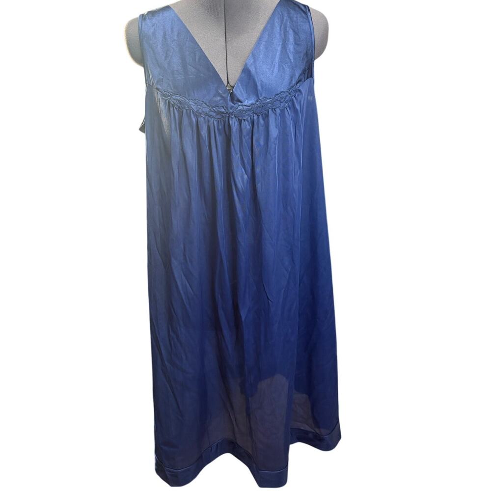 Vintage Vanity Fair Blue Nylon Tricot Nightgown Lace Trim Size Large